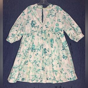 Anthropologie Maeve White Dress with Teal Floral Print